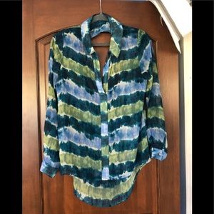 Sheer blue/green blouse Open Back